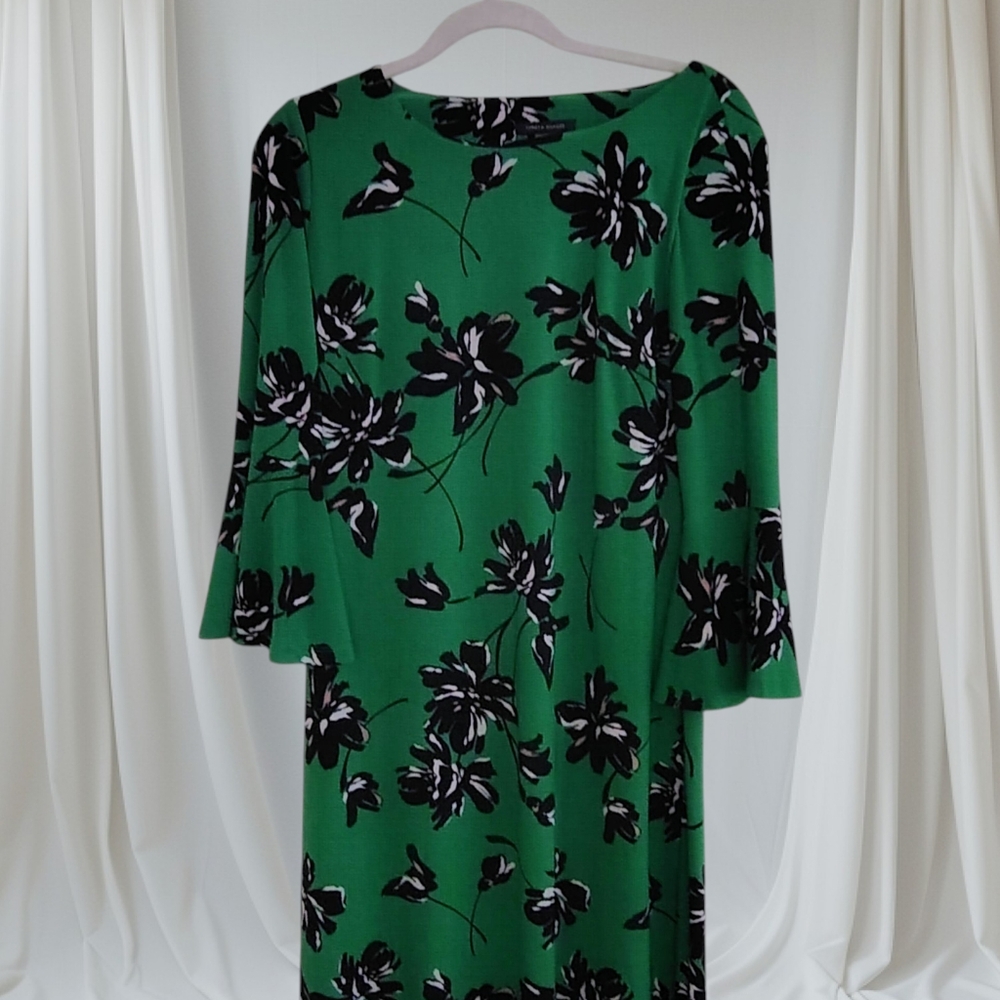 Tommy Hilfiger Green & Black Floral bell Sleeve Dress, sophisticated BOHO CHIC